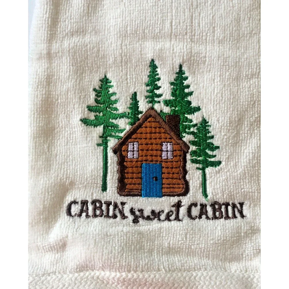 Cabin Sweet Cabin Hand Towels Embroidered Home Bathroom Rustic Camp Set of 2